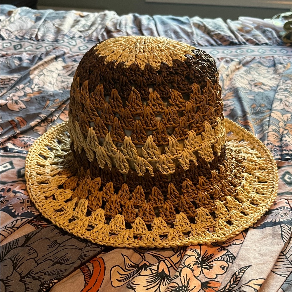 San Diego Hat Company Yellow and Brown Crocheted Straw Bucket Hat